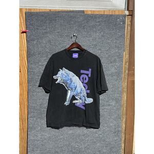 Teddy Shirt Mens Large Black Wolf Graphic Tee T-Shirt Crewneck Streetwear